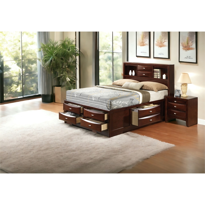 ACME Ireland Full Wood Platform Bed with Storage Drawers in Espresso