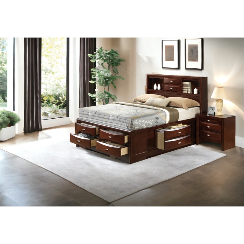 ACME Ireland Full Wood Platform Bed with Storage Drawers in Espresso