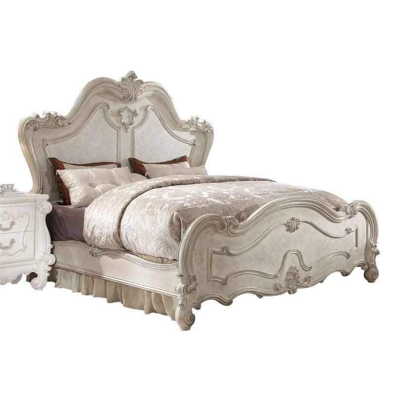 ACME Versailles Wooden King Panel Bed in Bone and White ...