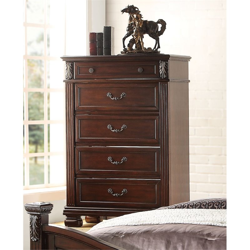 Acme Manfred 5 Drawer Chest In Dark Walnut