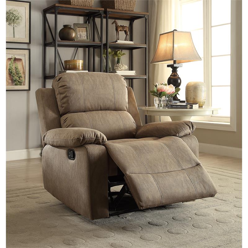 ACME Bina Motion Recliner with Pillow Top Armrest in Taupe Microfiber