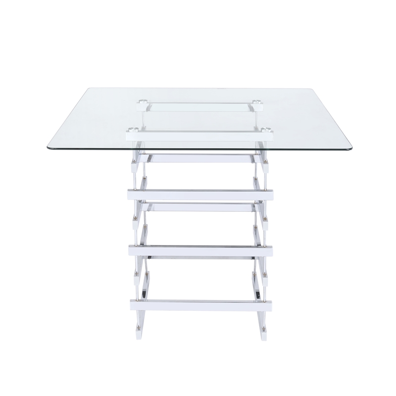 ACME Nadie Square Glass Top Pub Table in Clear and Chrome