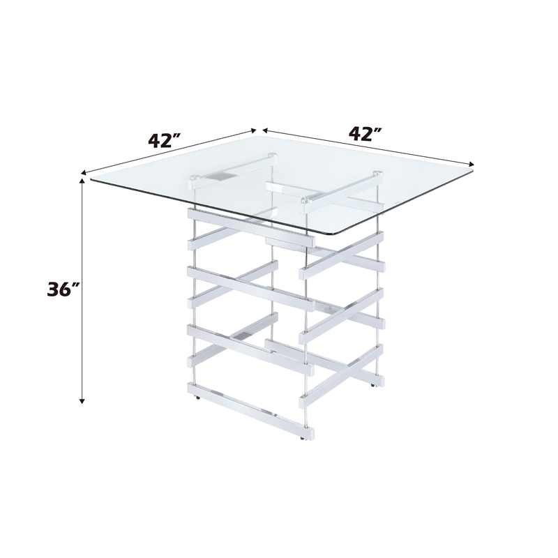 ACME Nadie Square Glass Top Pub Table in Clear and Chrome