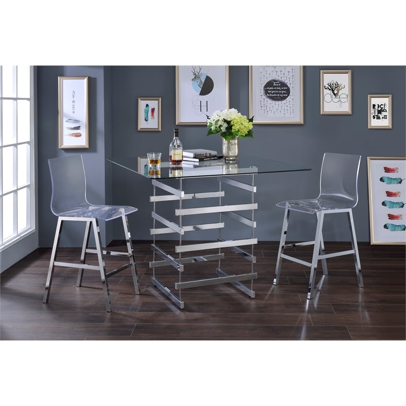 ACME Nadie Metal Frame Counter Stool in White and Chrome Set of 2