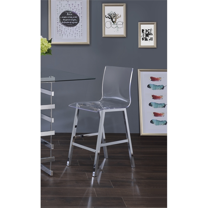 ACME Nadie Metal Frame Counter Stool in White and Chrome Set of 2