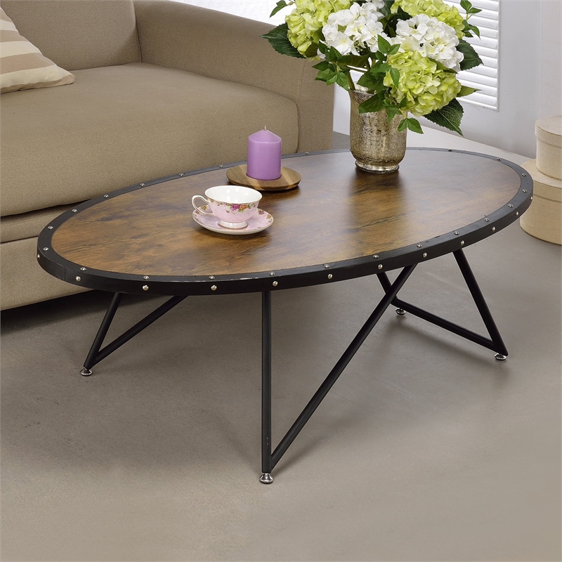 ACME Allis Round Coffee Table in Weathered Gray Oak