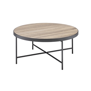 ACME Bage Round Wood Top Coffee Table in Weathered Gray Oak