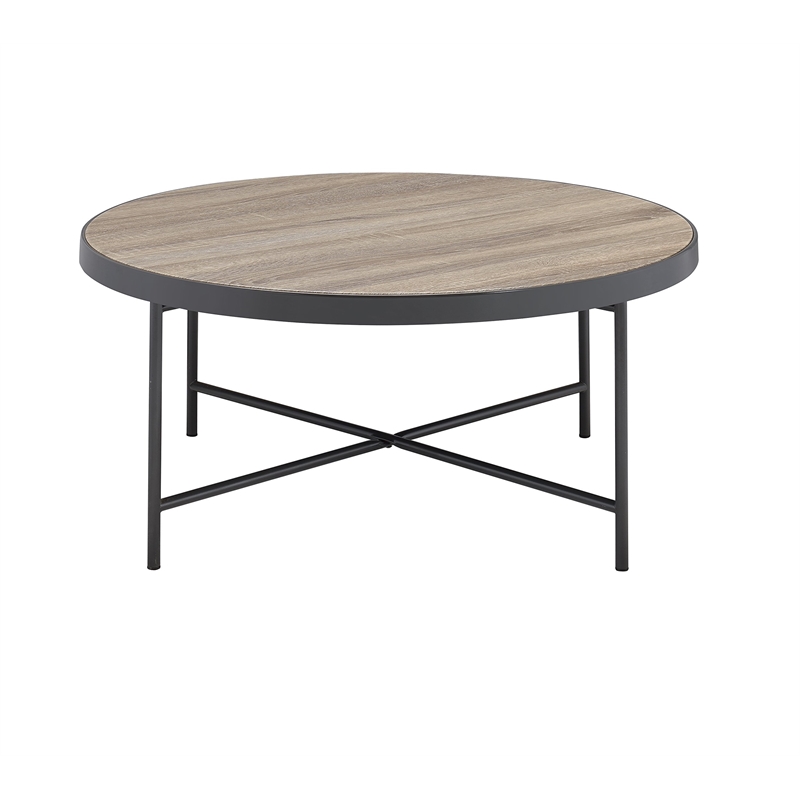 ACME Bage Round Wood Top Coffee Table in Weathered Gray Oak