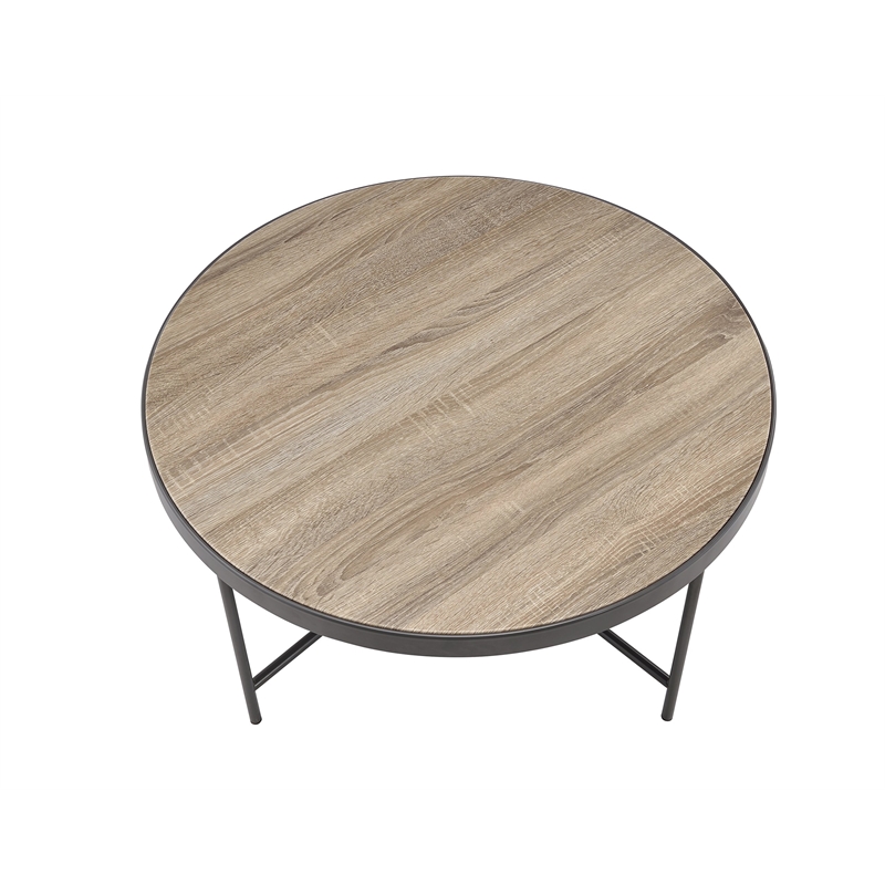 ACME Bage Round Wood Top Coffee Table in Weathered Gray Oak