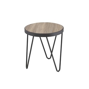 ACME Bage Round Wooden Top End Table in Weathered Gray Oak