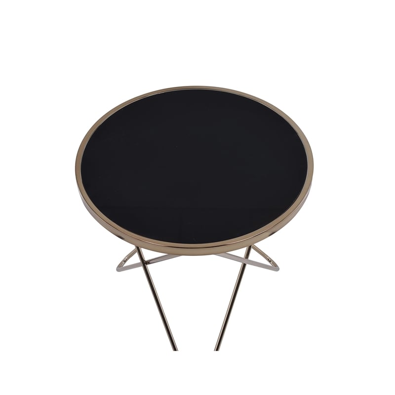 ACME Valora Round Glass Top End Table in White Glass and Gold