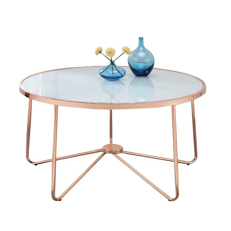 Acme Alivia Coffee Table In Frosted Glass And Rose Gold 81835