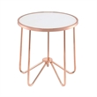ACME Alivia Round Glass Top End Table in Frosted Glass and Rose Gold