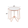 ACME Alivia Round Glass Top End Table in Frosted Glass and Rose Gold