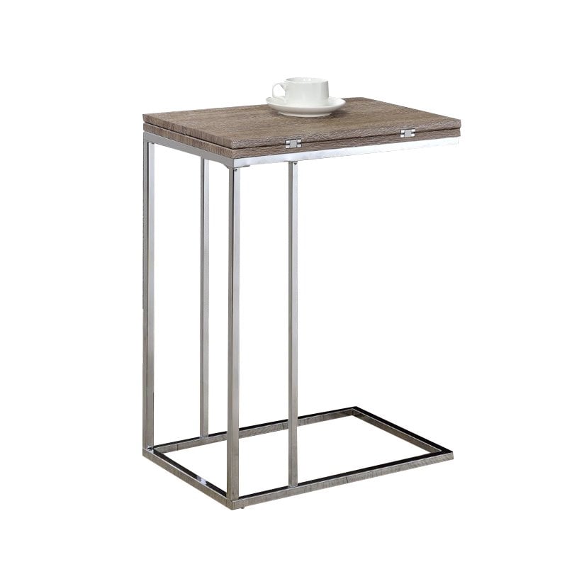 ACME Denson Rectangular Swivel Wooden Top End Table in Gray Oak and Chrome