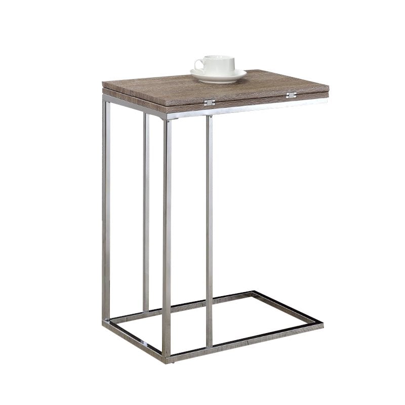 ACME Denson Rectangular Swivel Wooden Top End Table in Gray Oak and Chrome