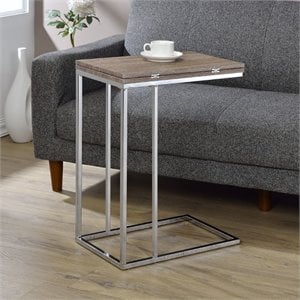 acme denson rectangular swivel wooden top end table in gray oak and chrome