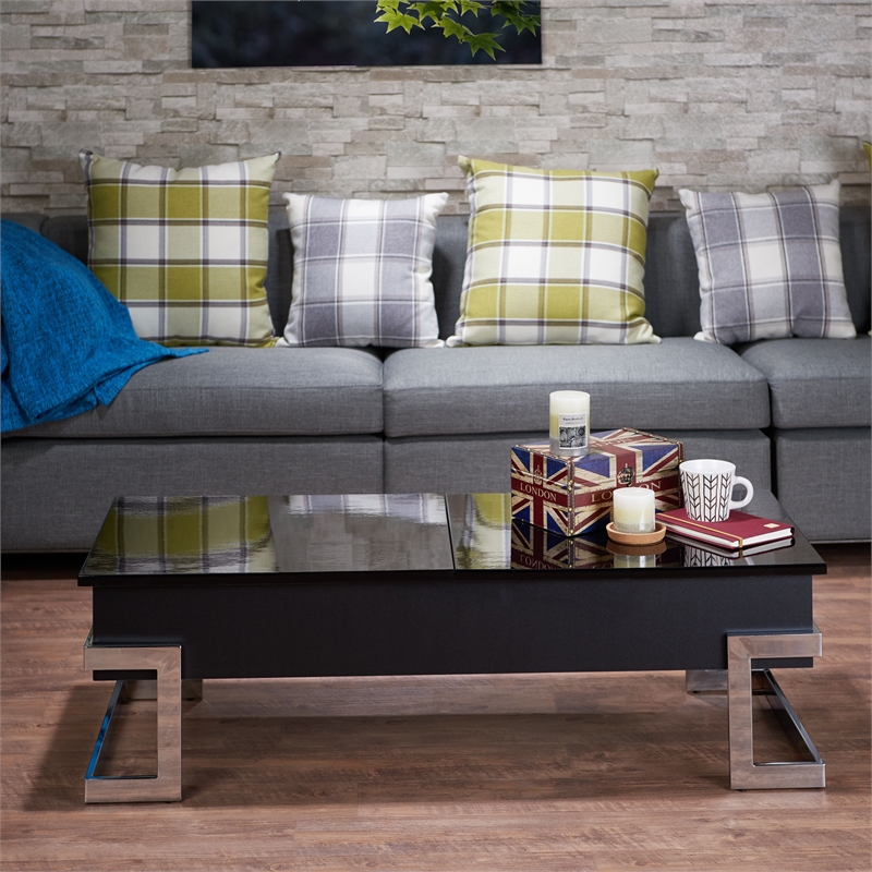 ACME Calnan Rectangular Lift Top Coffee Table in Black and Chrome