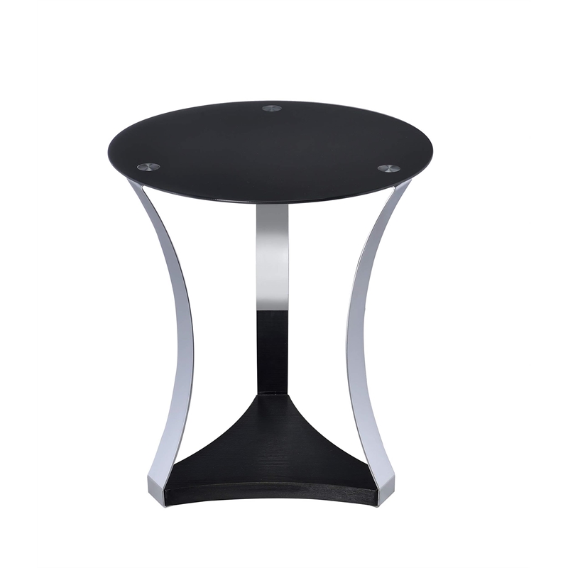 ACME Geiger Round Glass Top End Table in Black and Rose Gold