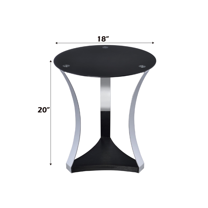 ACME Geiger Round Glass Top End Table in Black and Rose Gold