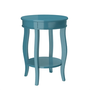 ACME Aberta Wooden Round End Table with Bottom Shelf in Teal