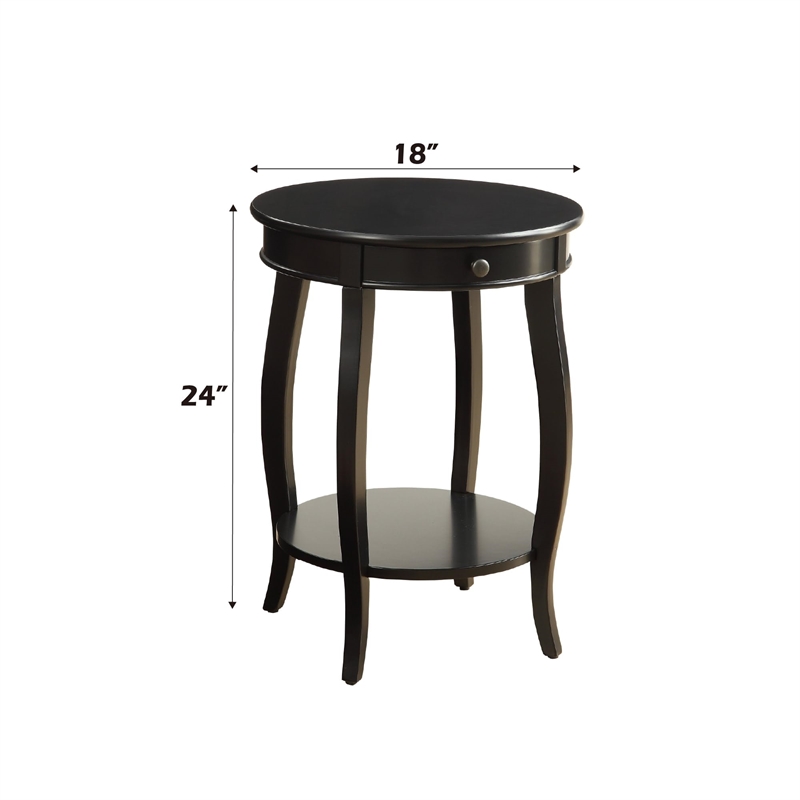 ACME Alysa 1-Drawer Round Wooden End Table with Bottom Shelf in Black