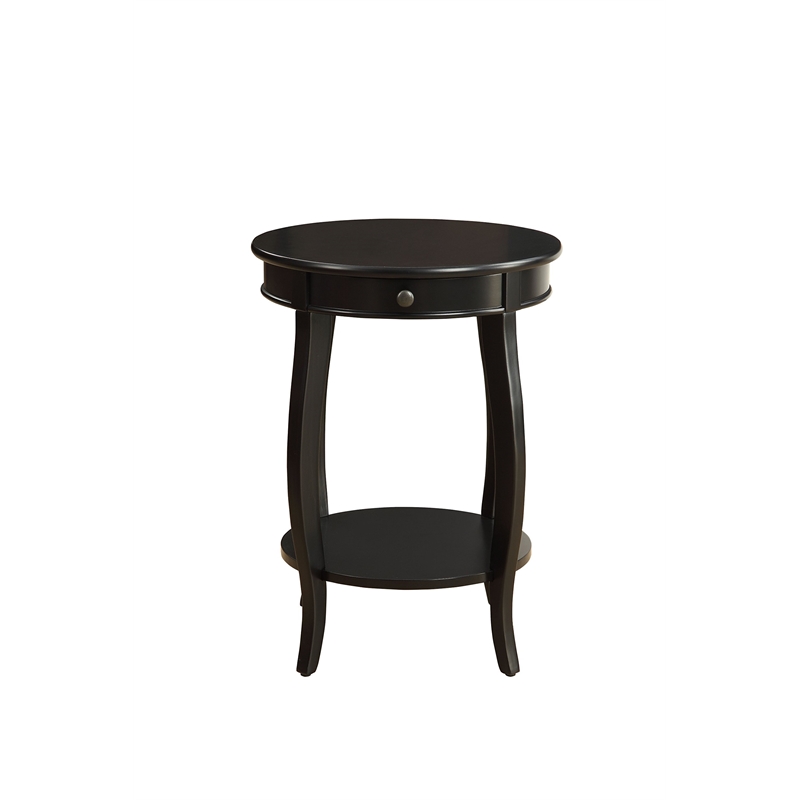 ACME Alysa 1-Drawer Round Wooden End Table with Bottom Shelf in Black