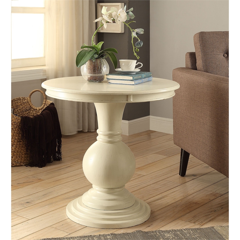 ACME Alyx Wooden Round Pedestal Table in Antique White