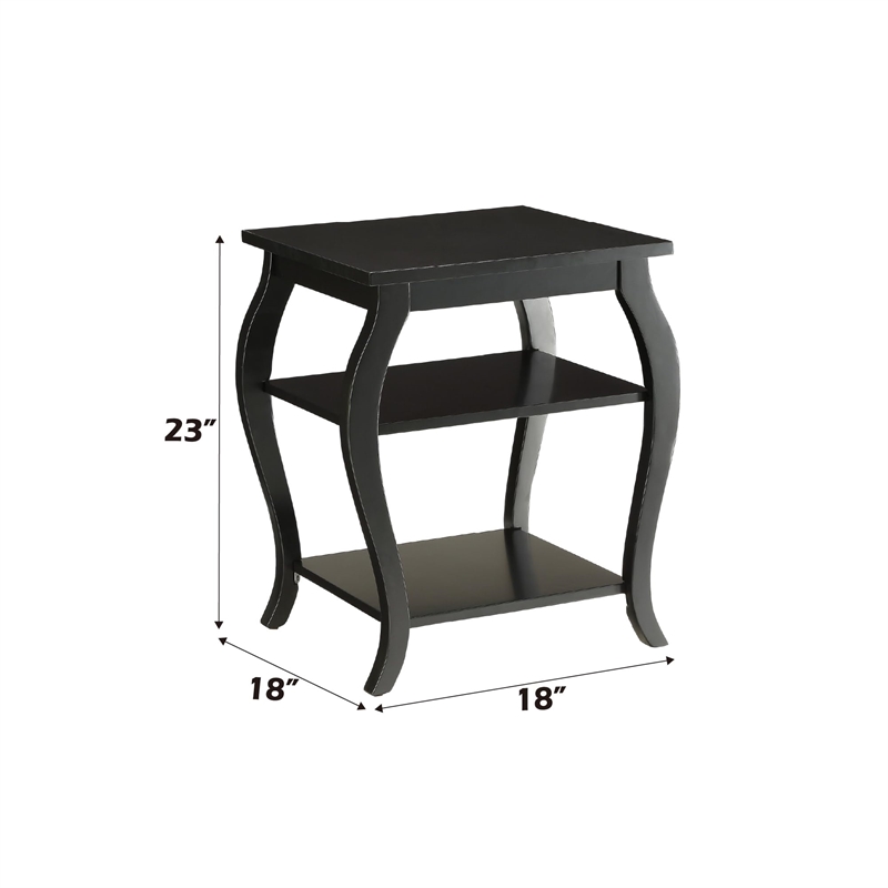 ACME Becci Square Wooden Top End Table with 2 Shelves in Black
