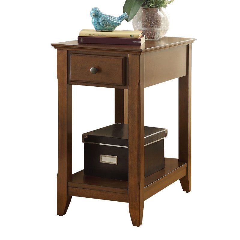 ACME Bertie 1-Drawer Wooden End Table with Bottom Shelf in Walnut