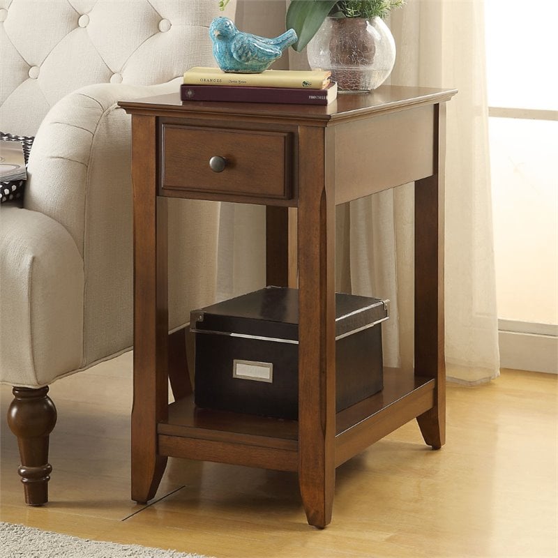 ACME Bertie 1-Drawer Wooden End Table with Bottom Shelf in Walnut