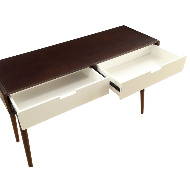 ACME Christa Rectangular 2-Drawer Wooden Console Table in Walnut and White