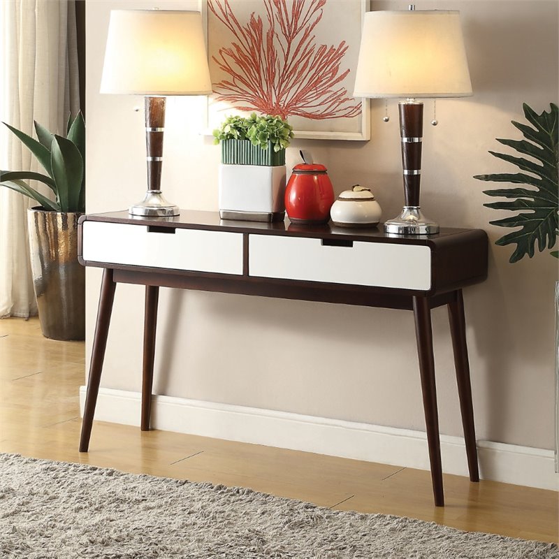 Acme Christa Console Table In Walnut And White 82854 Acme Christa Console Table In Walnut And White