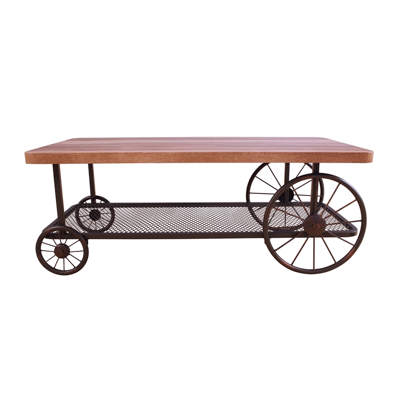 ACME Francie Rectangular Wooden Coffee Table with Shelf in Oak and Antique Gray