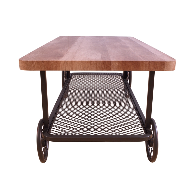ACME Francie Rectangular Wooden Coffee Table with Shelf in Oak and Antique Gray
