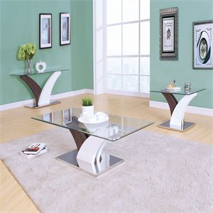 ACME Forest Console Table in Clear Glass and White and Walnut