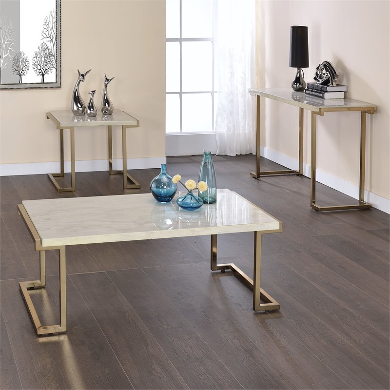 Acme Boice Ii End Table In Faux Marble And Champagne