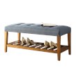 ACME Charla Wood and Fabric Bench in Blue and Oak