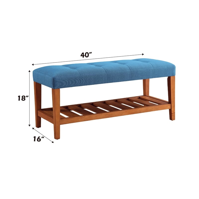 ACME Charla Wood and Fabric Bench in Blue and Oak