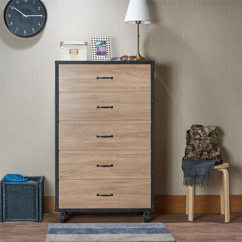 ACME Bemis Wooden Chest with Caster Wheels in Weathered Light Oak