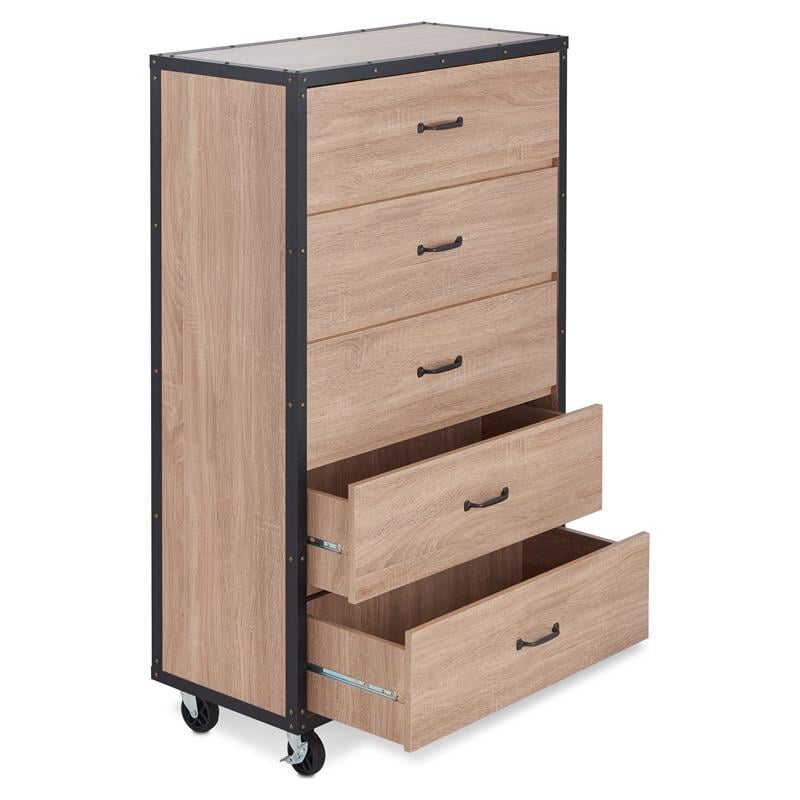ACME Bemis Wooden Chest with Caster Wheels in Weathered Light Oak