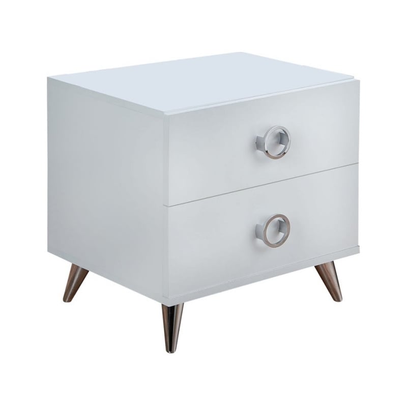 ACME Elms Wooden Rectangular 2-Drawer Nightstand with Ring Pull Handles in White