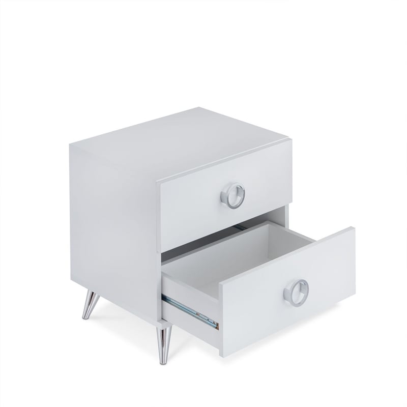ACME Elms Wooden Rectangular 2-Drawer Nightstand with Ring Pull Handles in White