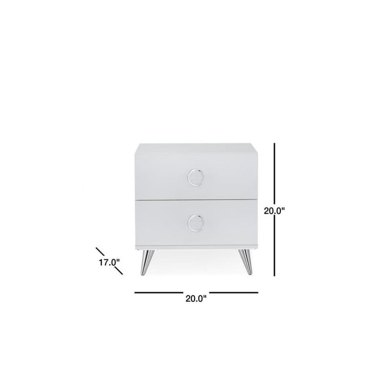 ACME Elms Wooden Rectangular 2-Drawer Nightstand with Ring Pull Handles in White