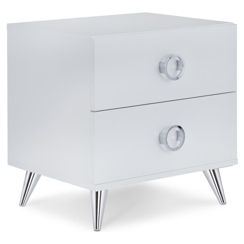 ACME Elms Wooden Rectangular 2-Drawer Nightstand with Ring Pull Handles in White