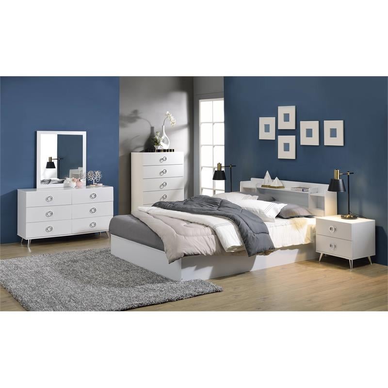 ACME Elms Wooden Rectangular 2-Drawer Nightstand with Ring Pull Handles in White