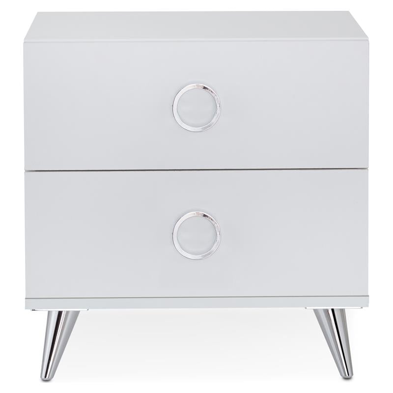 ACME Elms Wooden Rectangular 2-Drawer Nightstand with Ring Pull Handles in White