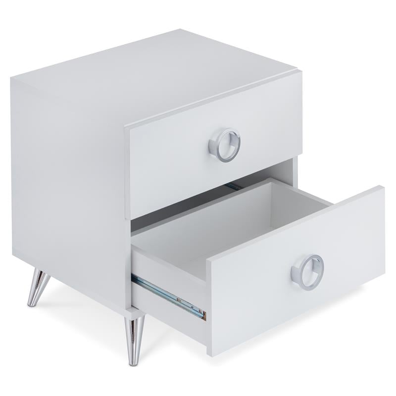 ACME Elms Wooden Rectangular 2-Drawer Nightstand with Ring Pull Handles in White