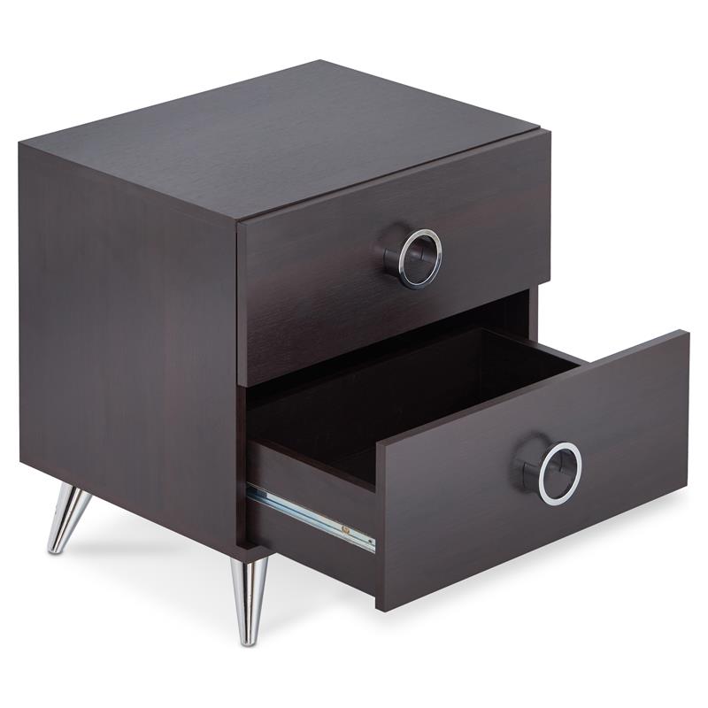 ACME Elms Wooden 2-Drawer Nightstand with Ring Pull Handles in Espresso