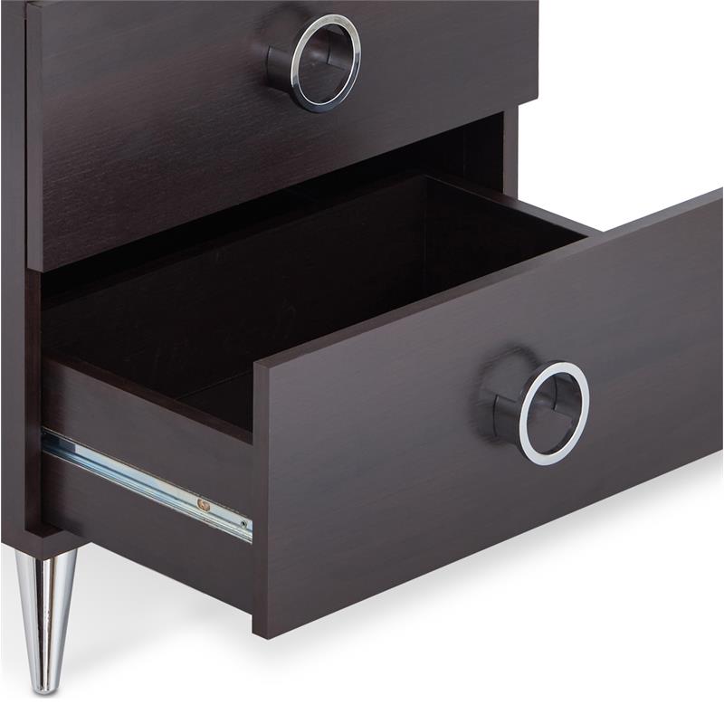 ACME Elms Wooden 2-Drawer Nightstand with Ring Pull Handles in Espresso